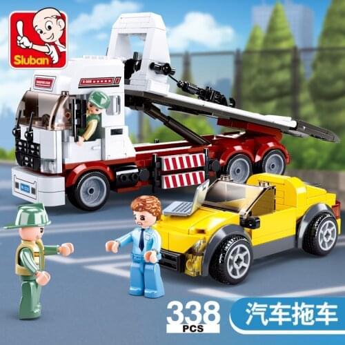 338Pcs SLuban 0879 Urban Engineering Series Car Trailer Assembled Model Boy Assembled Building Blocks Assembled Toy Gifts