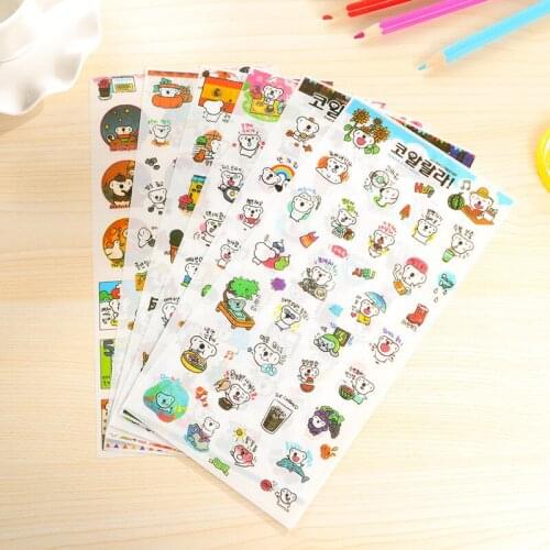 6PCS Lovely Cartoon Transparent Koala Diary Notebook Stickers Korea Stationery Children Phone Decoration Stickers