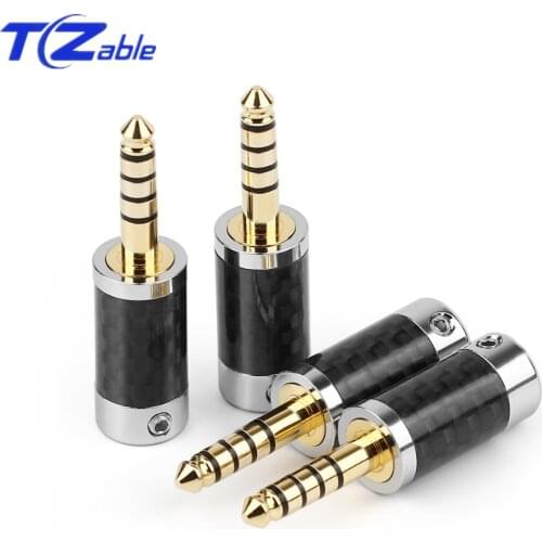 4.4mm 5 Pole Stereo Audio Connector Carbon Fiber Earphone Male Plug Headphone Jack Solder Cable Metal Splice Adapter Connectors