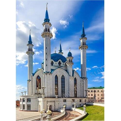 5D DIY Diamond Church Embroidery Diamond Painting Cross Stitch Islam Muslim Holy Mosque Square Mosaic Rhinestone Round FF3002