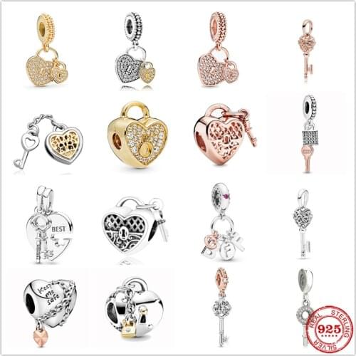 Keep Me Safe Best Friends Heart Love Lock & Key Pendant Charm Beads Fit Original Pandora Bracelet Silver 925 DIY Women Jewelry