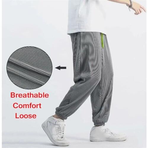 Cargo Pants Men Summer Ice Silk Drawstring Trousers High Street Youth Man Fashion Baggy Hip-hop Style Pants 2021 Men Clothing