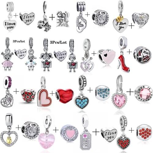 2Pcs/Lot New MOM & DAD Charm Beads Fit European Style Brand Bracelets For Women Family Romantic Jewelry Gift Buy 1 Get 1 Free