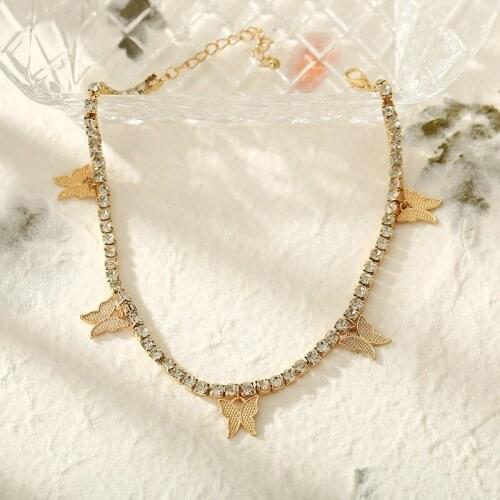 Hip hop Jewelry Chains butterfly Pendant Choker with rhinestones aesthetic Gifts for women clothing Accessories chain on neck