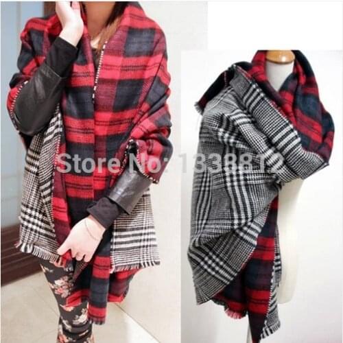 Cheshanf New 2021 Double Sided Large Plaid Houndstooth Scarf Soft Super thick Warm Scarf Tassel Shawl Scraf