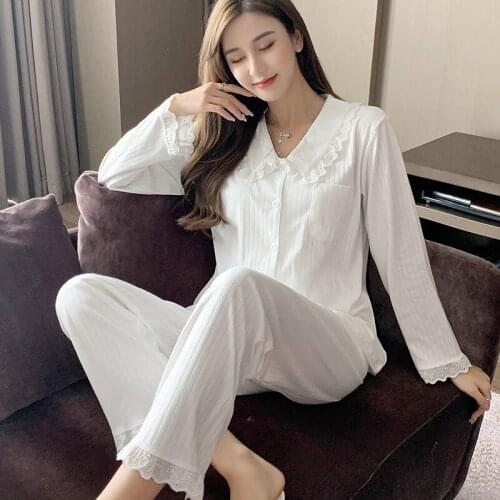 Pajama sets women sleeperwear contton graceful Suit Female Sleep Spring Summer New Fashion V-nect full length plus size lingere