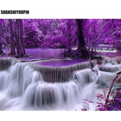 DIY 5D Diamond Painting Forest Waterfall Embroidery Full Round Diamond Cross Stitch Resin Mosaic Painting Decor SSYP-014