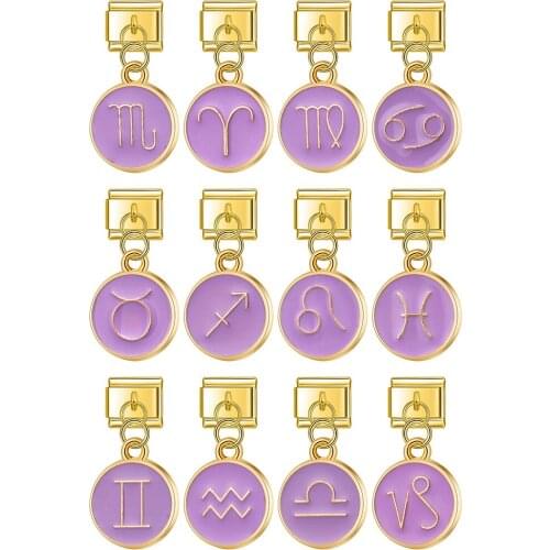 Hapiship 2021 Fashion Original Daisy Purple 12 Constellation Italian Charm Fit 9mm Bracelet Stainless Steel Jewelry Making DJ348