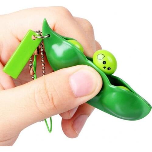Fidget Toys Decompression Edamame Bean Pea Squishy Squeeze Peas Beans Keychain Cute Stress Reliever Figet Toy Anti Stress