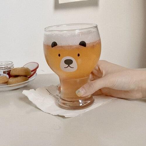 Ins Style Korean Cute Bear Glass Net Red Dessert Cup Household Cold Drink Juice Cup Beverage Cup Beer Wine Cup Gift