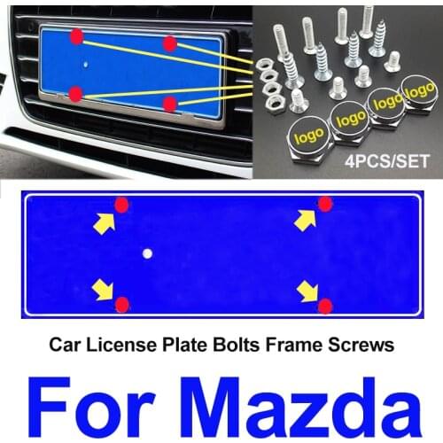 1set For CX-5 CX-7 CX-9 RX8 1 2 3 4 7 MPV MX5 Metal Chrome Logo Front Trunk Accessory License Plate Frames Screw Cap Covers