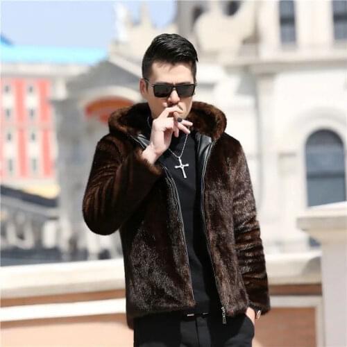 2021 New Men Autumn Winter Vintage Faux Fur Mink Jackets Male Casual Fashion Outwear Thick Warm Fluffy Hooded Coats D141