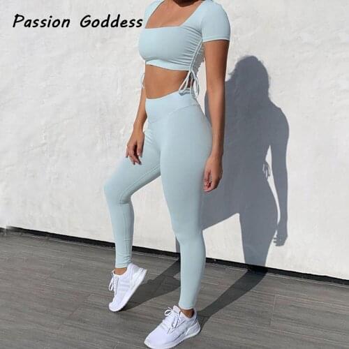 Summer Women 2 Piece Drawstring Crop Shirts Leggings Skinny Suits Bandage Shirts Push Up Hips Legging Pants Jogger Two Piece Set