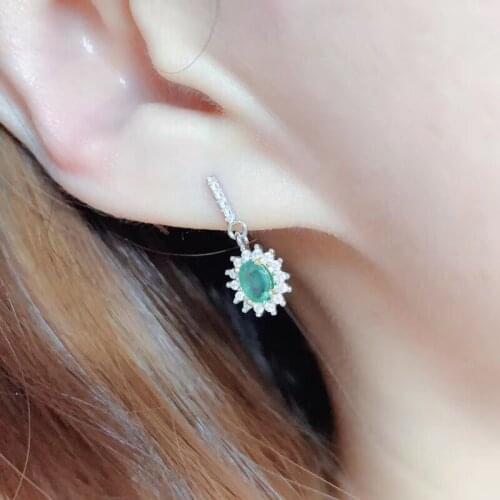 The Best engagement Gift Real Natural Green Emerald gem earrings for beauty silver jewelry birthday party gift Earring