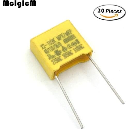 MCIGICM 20pcs 0.01uF capacitor X2 capacitor 275VAC Pitch 10mm X2 Polypropylene film capacitor 0.01uF 10nF