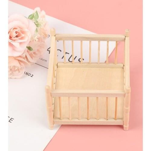 1Pc 1:12 DollHouse Miniature Wooden Baby Bed Dolls Furniture Accessories Toys