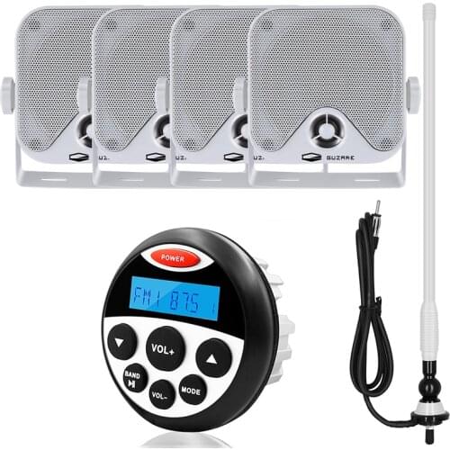 Marine Radio Waterproof Boat Audio System Stereo Bluetooth Receiver FM Car MP3 Player+2Pairs 4inch Marine Speaker+AM FM Antenna