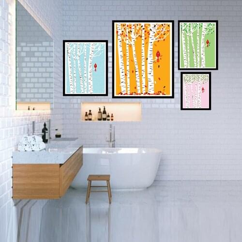 Autumn Cardinal Print Poster Tree Art Red Bird Art Print Petite Print Nursery Art Nordic Leaves Trees Wall Art Home Office Decor