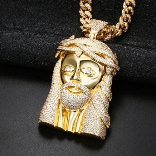 Super Big Gold Colour Jesus Copper Iced Out Cubic Zirconia pendant Necklace For Mens Hip Hop Jewelry Wholesale Drop Shipping