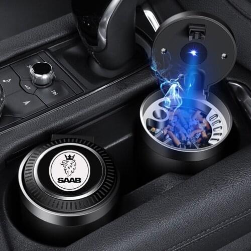 Car Ashtray With LED Light For SAAB Scania 9-3 9-5 93 95 900 9000 9-7 9-X 92 9-2X 600 99 97X Logo Smoking Cigarette Ashtray Box