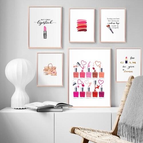 Lipstick Perfume Ladies Bag Fashion Poster Nail polish Quote Print Canvas Art Painting Wall Picture Modern Girl Room Home Decor