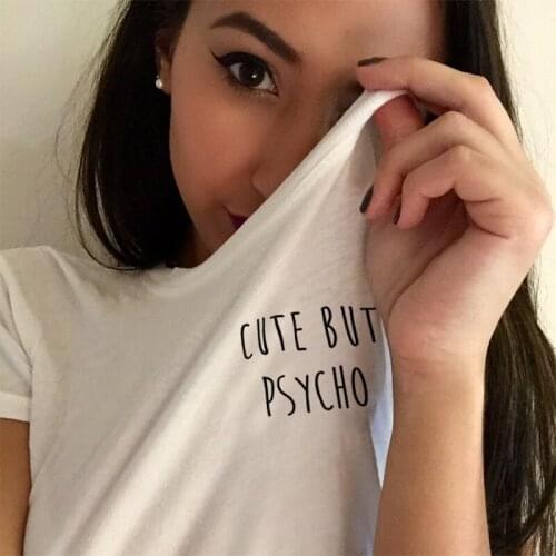 Casual Tees Instagram Shirt CUTE BUT PSYCHO Shirt Teen Funny Shirt Quote Pocket Shirt Tumblr T-shirt Women Cute