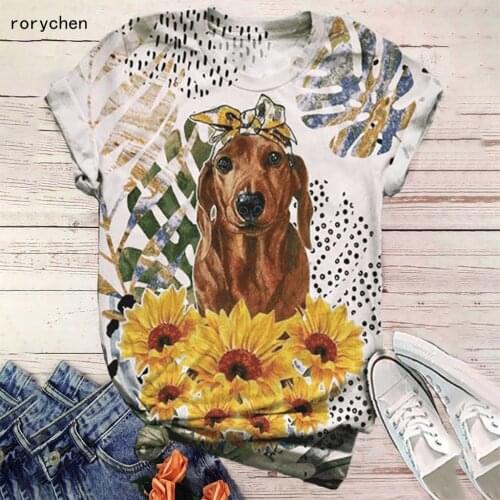 Rorychen 2020 Summer Women T-shirts New Design 3D Animal Dog Birds Print O-Neck T-Shirts Plus Size 3XL T-Shirt Tops Tees A611