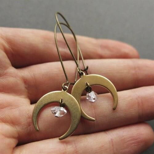 Witch Crescent Moon Earrings Moon Phase Raw Crystal Clear Bohemia Punk Quartz Celest celestial jewelry Fashion magic women gift