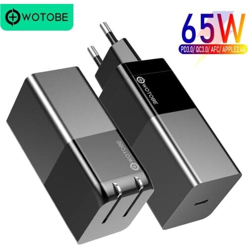 WOTOBE USB C PD65W GaN mini Wall charger,20V PD65W/45W power adapter QC3.0/AFC 18W/15W for Type-c laptops MacBookPro iPhone11/SE