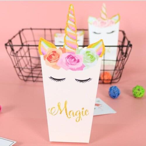 Unicorn Party Favors Paper Popcorn Bag & Box Birthday Party Decorations Kids Baby Shower Boy Girl Party Supplies 12PCS
