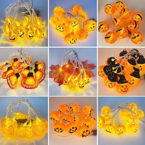 LED Halloween Decoration Light Spider Bat Light String Pumpkin Skull Battery Lights Lantern Pumpkin Party Decor 2021