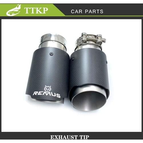 REMUS Car Universal Matt Carbon Fiber Exhaust Pipe 51mm Inlet 76mm/89mm Outlet Stainless Steel Straight Muffler Tip Nozzle