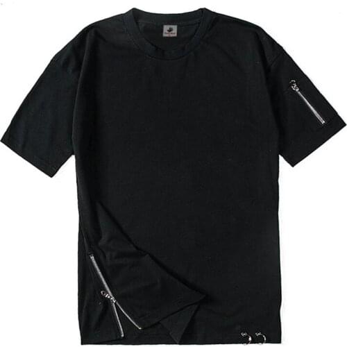 Youth t shirt cotton man summer hip hop street wear T-Shirt brand fashion zipper on sleeve solid color tee shirts