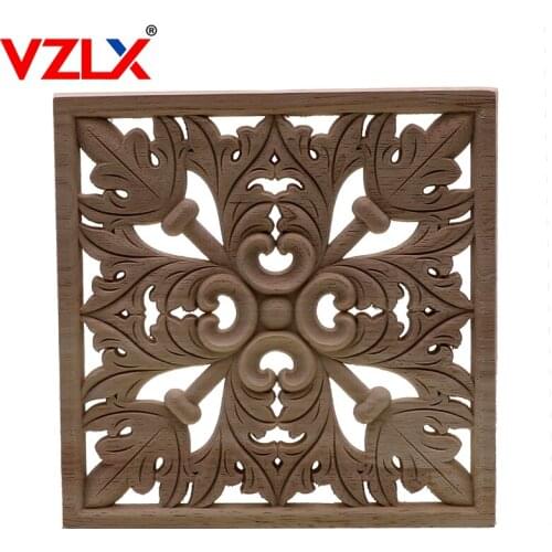 VZLX Vintage Wood Carved Applique Onlay Woodcarving Decal Home Cabinet Wall Door Furniture Decoration Accessories Ornaments