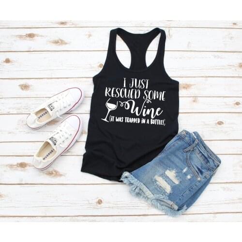 I Just Rescued Some Wine (it was trapped in a bottle!) funny slogan graphic women fashion grunge drinking lover vest undershirt