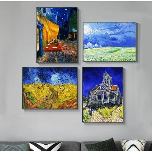 Yumeart Van Gogh Cafe Terrace At Night Canvas Analysis of World-famous Paintings and Posters Printed Copy Home Decoration Wall