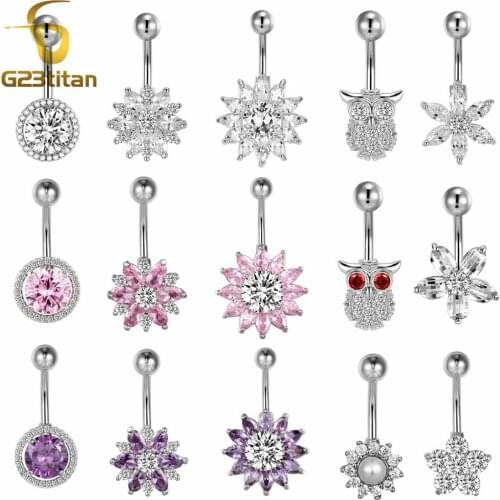 High Quality Titanium Jewelry 14G G23 Titanium Barbell Belly Earing Crystal Navel Rings Sexy Women Beach Accessory