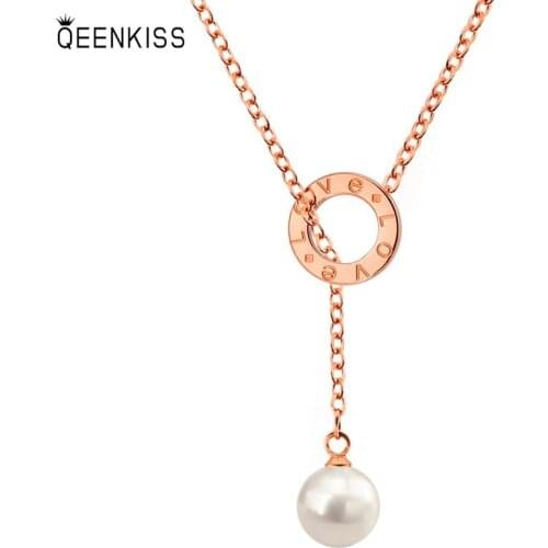 QEENKISS NC807 Fine Jewelry Wholesale Fashion Woman Girl Birthday Wedding Gift Roman Numerals Titanium Stainless Steel Necklace