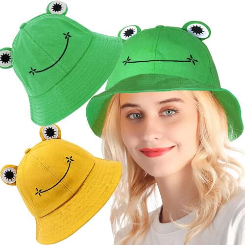 Cartoon Frog Hat Cotton Summer Sun Hats for Women Girls Bucket Hat Froggy Hats Outdoor Fisherman Caps Frog Bucket Hats