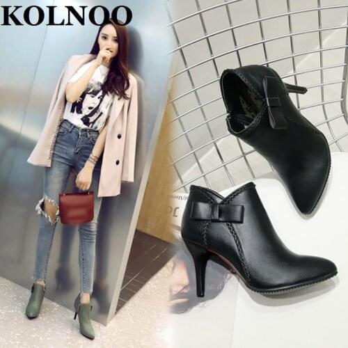Kolnoo New Handmade Ladies Stiletto High Heels Boots Butterfly-Knot Deco Low-Cut Martin Ankle Boots Sexy Evening Fashion Shoes