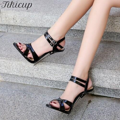 Tikicup Dual Ankle Buckles Summer Women Sexy 16cm Extremely High Heel Sandals Ladies Chic Stiletto Pumps Club Party Shoes 35-46