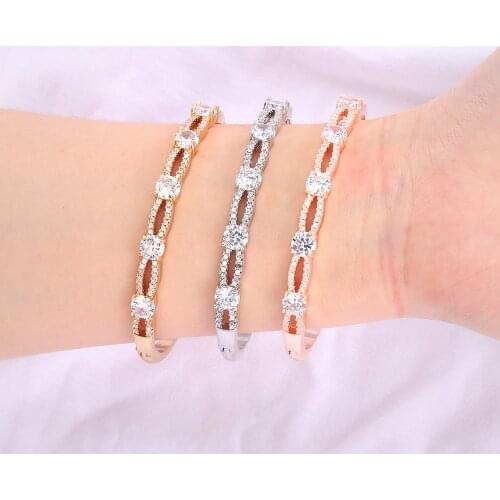 Cubic Zircon Bracelets For Women 585 Rose Gold Square Link Wristband Girlfriend Wife Gifts Womens Jewelry 20.6cm