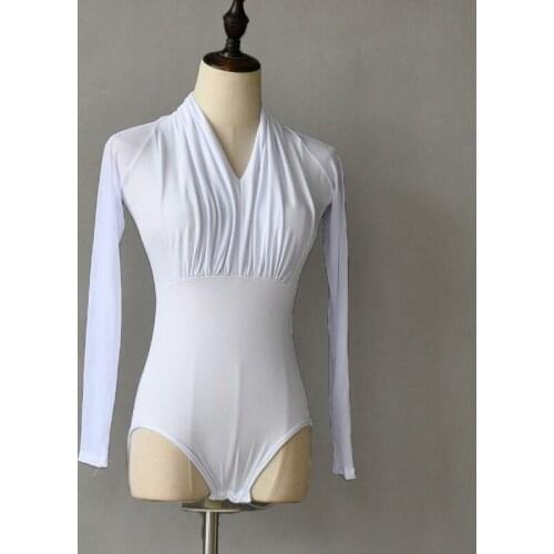 2020 New Latin Dance Dress Tops Women V Neck Latin Dancing Clothes Belly Ballroom Tango Dresses Dance Leotard