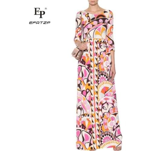 New 2018 Luxury Brands Designer Beach Dress Womens Colorful Geometry Print XXL Stretch Jersey Silk Spandex Maxi Dress