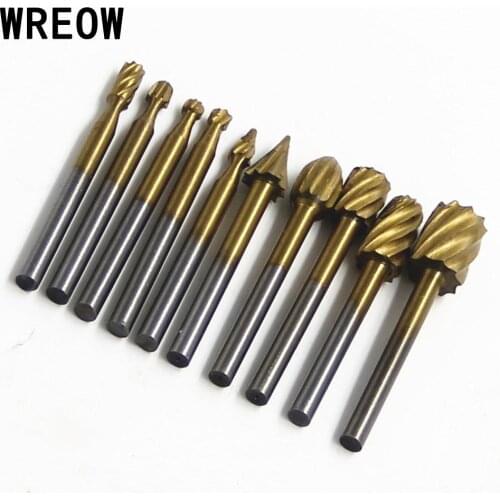 10pcs/Set HSS Routing Rotary Milling Cutter Tool Rotary File Engraving Cutter Woodworking Bur Bit Engraving Bits Tool for wood
