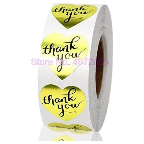 100 rolls Gold Heart shape thank you Stickers seal labels 1inch 500 Labels stickers scrapbooking for Package stationery sticker
