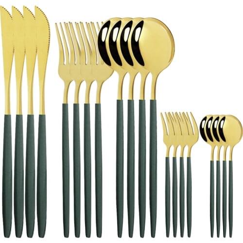 20Pcs/Set Green Gold Cutlery Set Stainless Steel Dinnerware Set Fork Spoon Knife Dining Sets Kitchen Flatware Tableware Set