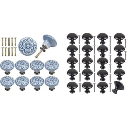 20 Pcs Cupboard Knobs Cabinet Door Knobs(With Screws), 10 Pcs Green-Gray & 10 Pcs Black