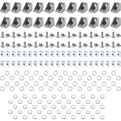 22Set Aluminum Profile Connector Set for 2020 Series Aluminum Extrusion Profile W Slot 6mm, Include 22Pcs Corner Bracket