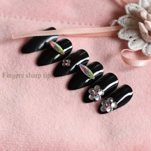 24pcs The latest full diamond crystal diamond diamond high heel candy color fake nail black M0010
